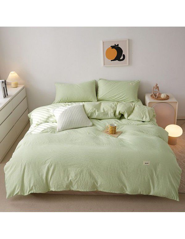 New Waffle simple solid color four piece single double bed sheet quilt cover four piece fitted sheet set three piece set wholesale