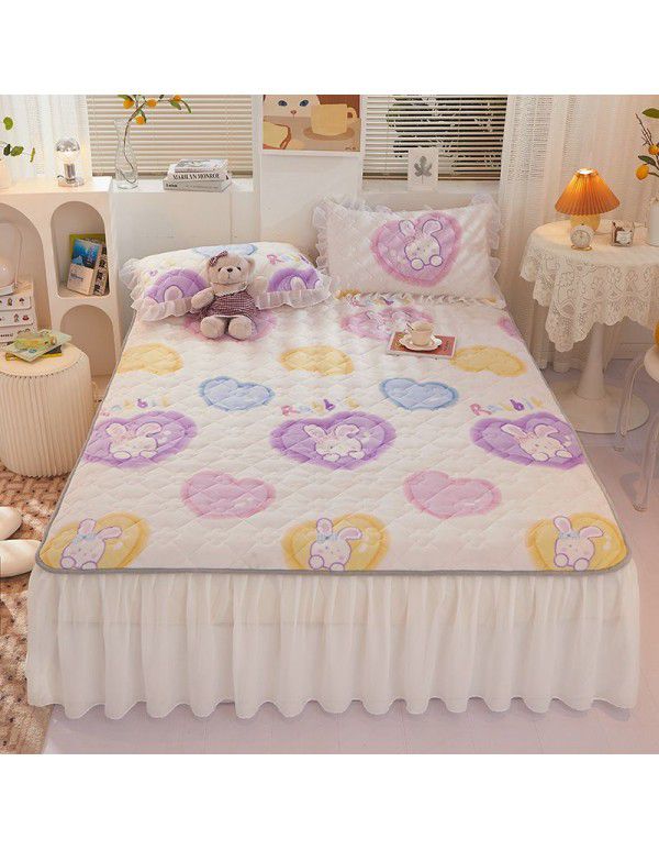 Class A milk flannel lace bed skirt antibacterial cotton quilt bed cover mattress thickened densified soybean anti bacteria bed skirt three piece set