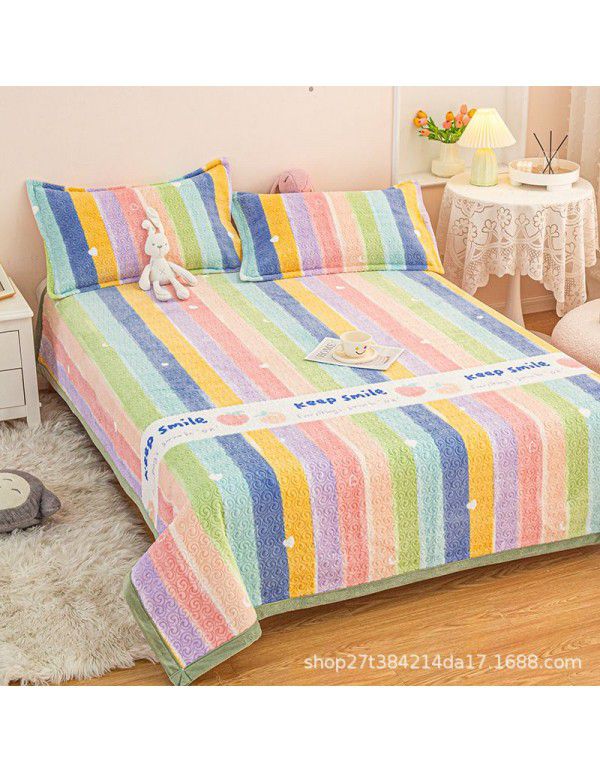 New Milk Pile Bed Cover Three piece Student Dormitory Mattress Blanket Multi functional Non slip Cushion Right Angle Tatami