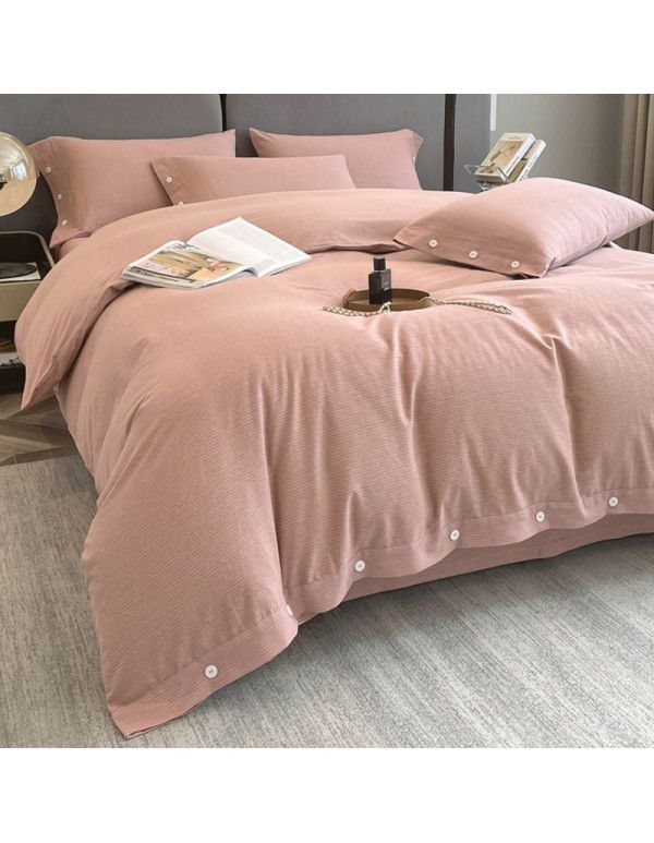 Good thick brushed 4-piece set of all cotton pure cotton simple stripes in autumn and winter