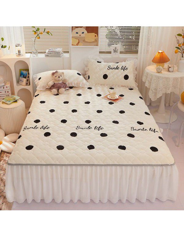 Class A milk flannel lace bed skirt antibacterial cotton quilt bed cover mattress thickened densified soybean anti bacteria bed skirt three piece set