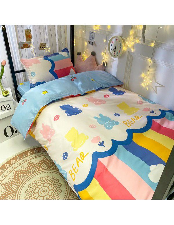 Factory Wholesale Student Dormitory 3-piece set, single cotton 4-piece set, cotton quilt cover, simple bed sheet, one for distribution