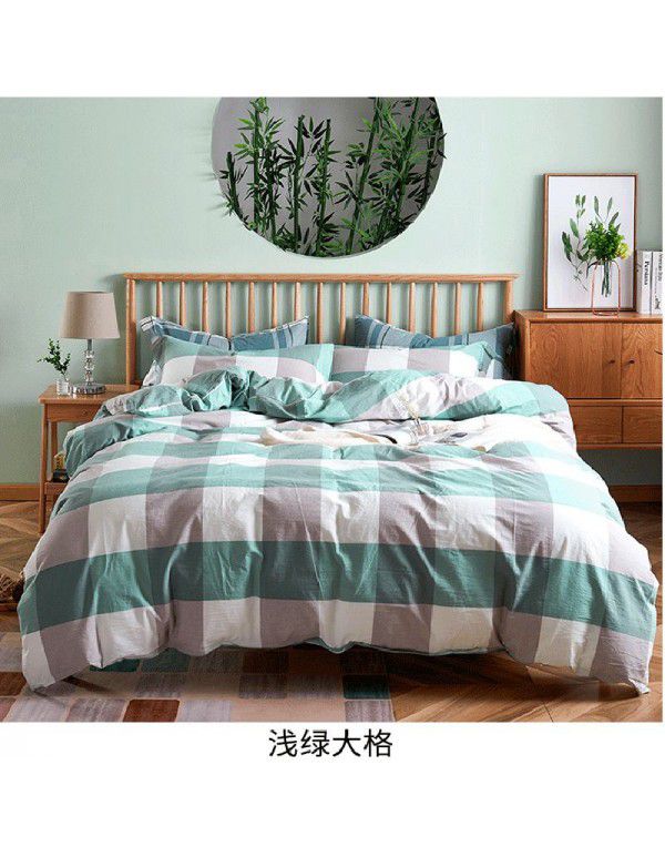 All cotton washed cotton four piece set simple cotton checked quilt cover bedspread sets supplied directly by the manufacturer for wholesale