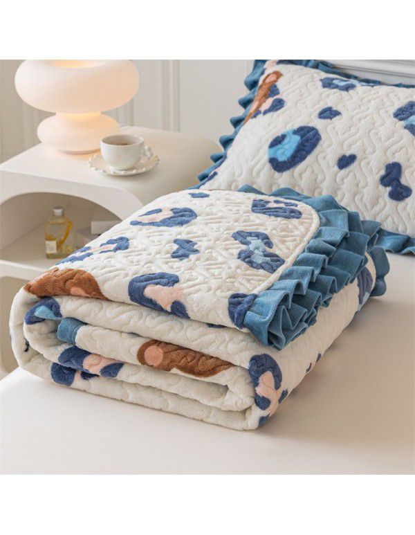 Autumn and winter thickened milk velvet bed cover three piece quilted cotton crystal velvet blanket lace warm blanket sub sheet