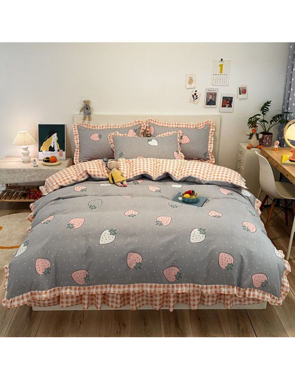  New Bed Cover Lace Roughing Four piece Set Washable Cotton Machine Washable Bedclothes Direct Sales