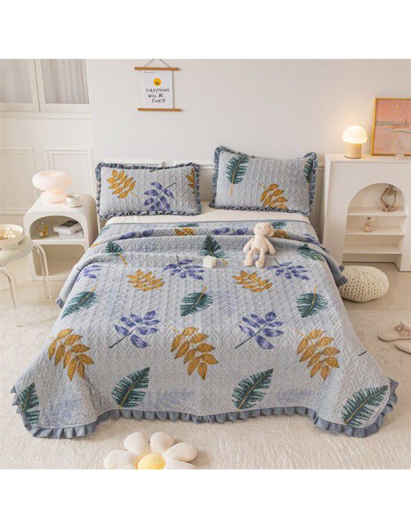 Autumn and winter thickened milk velvet bed cover three piece quilted cotton crystal velvet blanket lace warm blanket sub sheet