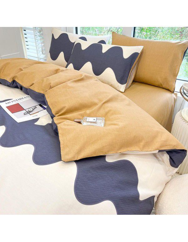 New 40 Thread Count Thickened Cotton Four Piece Single Twin Student Dormitory Bedding Sheet All Cotton Three Piece Bedding