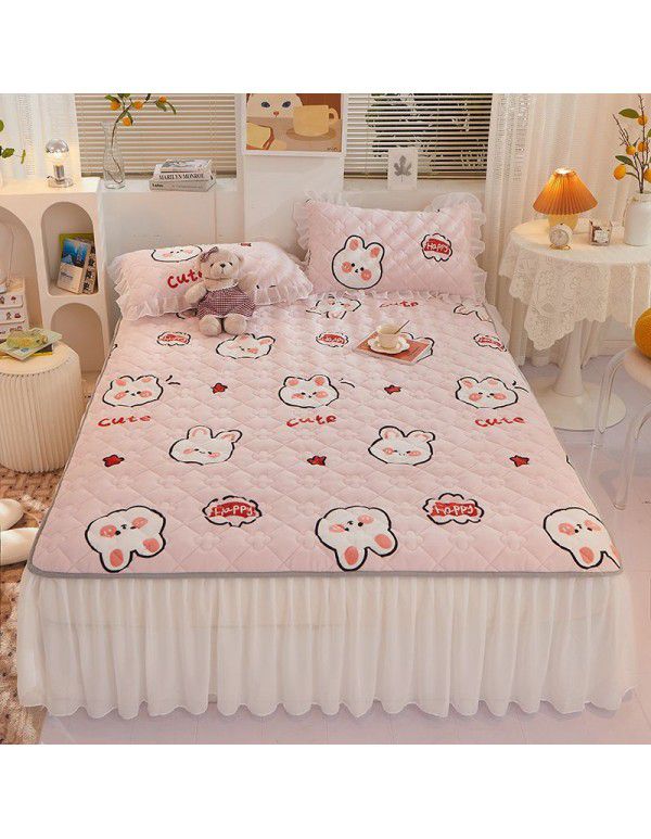 Class A milk flannel lace bed skirt antibacterial cotton quilt bed cover mattress thickened densified soybean anti bacteria bed skirt three piece set