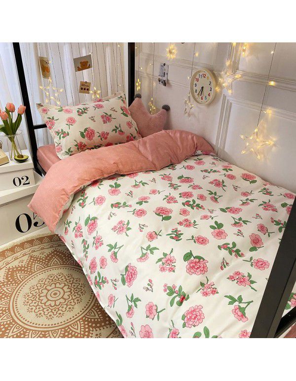 Factory Wholesale Student Dormitory 3-piece set, single cotton 4-piece set, cotton quilt cover, simple bed sheet, one for distribution