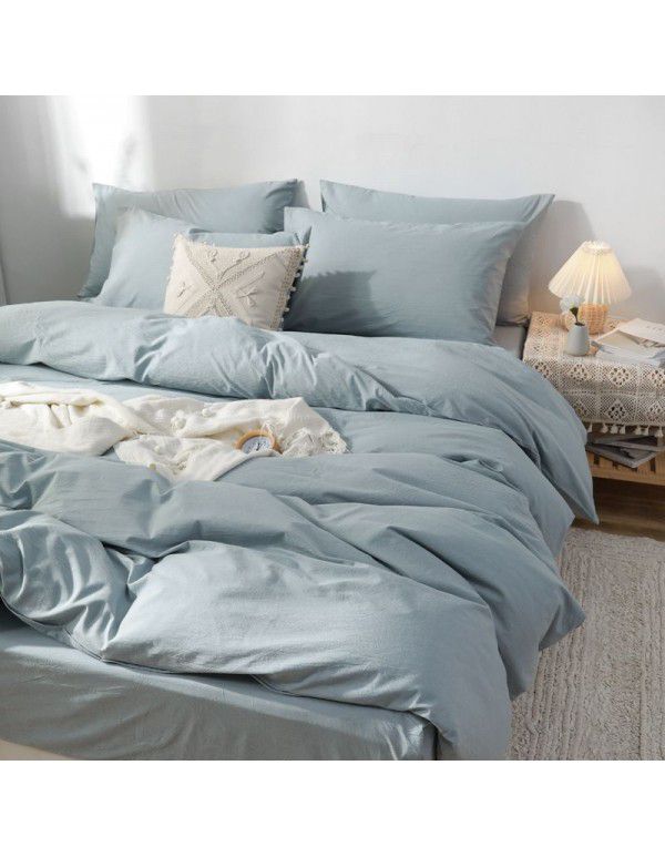 All cotton washed cotton four piece set simple cotton checked quilt cover bedspread sets supplied directly by the manufacturer for wholesale