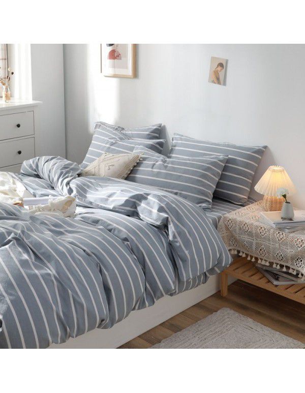 All cotton washed cotton four piece set simple cotton checked quilt cover bedspread sets supplied directly by the manufacturer for wholesale