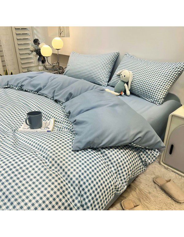 Manufacturer's direct sales of four piece plain bed quilt cover, bed sheet, fitted sheet, three piece single student dormitory