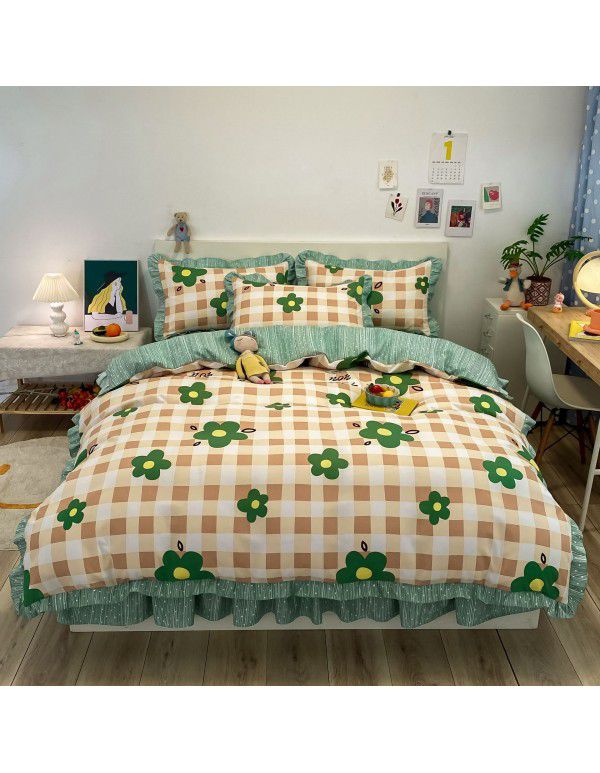  New Bed Cover Lace Roughing Four piece Set Washable Cotton Machine Washable Bedclothes Direct Sales