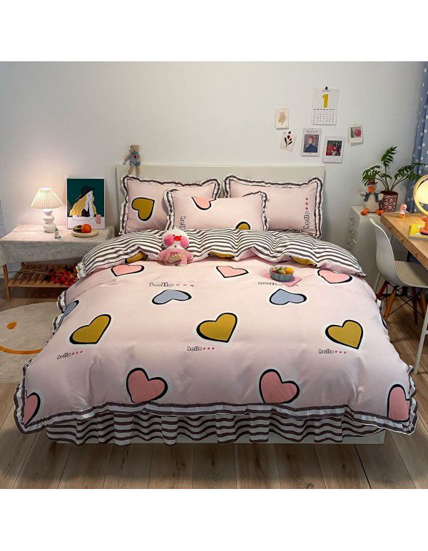 New Bed Cover Lace Roughing Four piece Set Washable Cotton Machine Washable Bedclothes Direct Sales