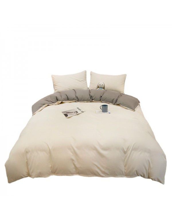 Manufacturer's direct sales of four piece plain bed quilt cover, bed sheet, fitted sheet, three piece single student dormitory