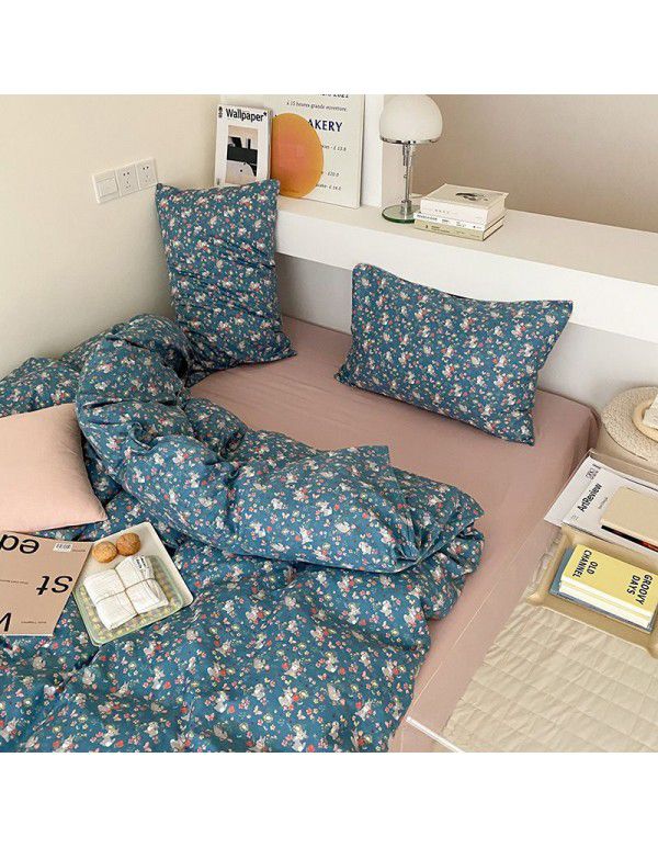 Live broadcast agent ins small fresh four piece pure cotton cotton 40 small flower single double bed single set wholesale