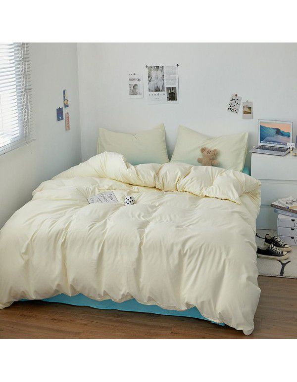 Japanese non printing washing cotton buffing bed four piece set student dormitory bed sheet quilt cover three piece fitted sheet wholesale