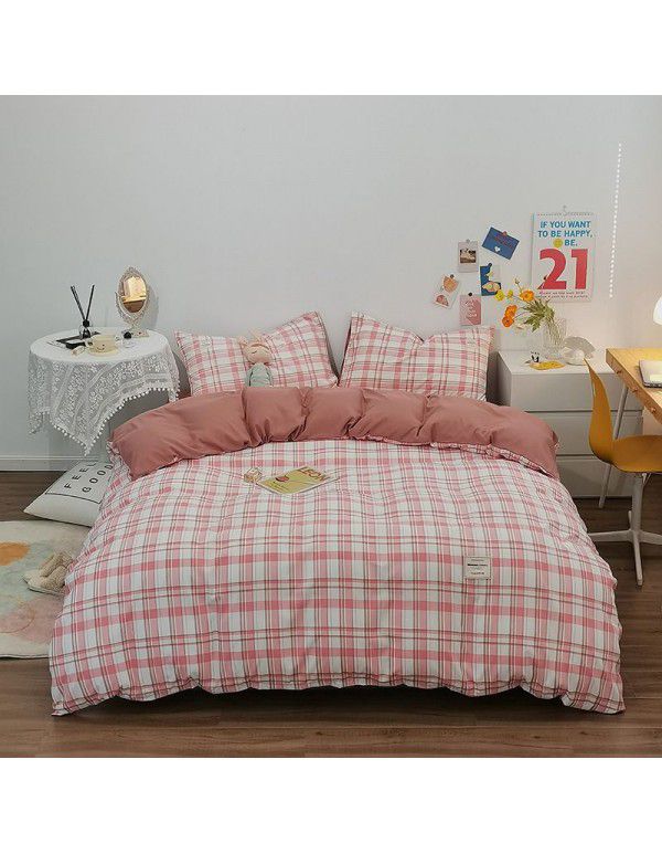 Japanese non printing washing cotton buffing bed four piece set student dormitory bed sheet quilt cover three piece fitted sheet wholesale