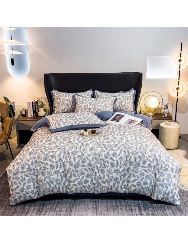 New Autumn and Winter Pure Class A Washed Cotton and Hemp 4-Piece Double Layer Yarn Cotton Small Fresh Quilt Cover Flat Sheet Live Broadcast Hot Sale