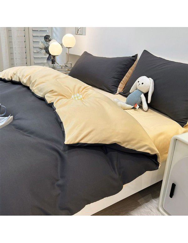 Manufacturer's direct sales of four piece plain bed quilt cover, bed sheet, fitted sheet, three piece single student dormitory