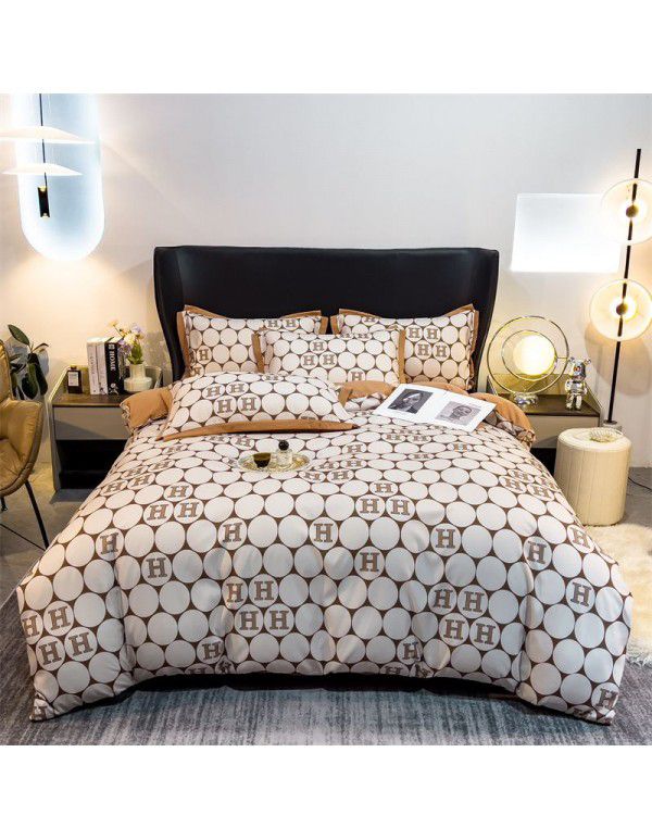 New Autumn and Winter Pure Class A Washed Cotton and Hemp 4-Piece Double Layer Yarn Cotton Small Fresh Quilt Cover Flat Sheet Live Broadcast Hot Sale