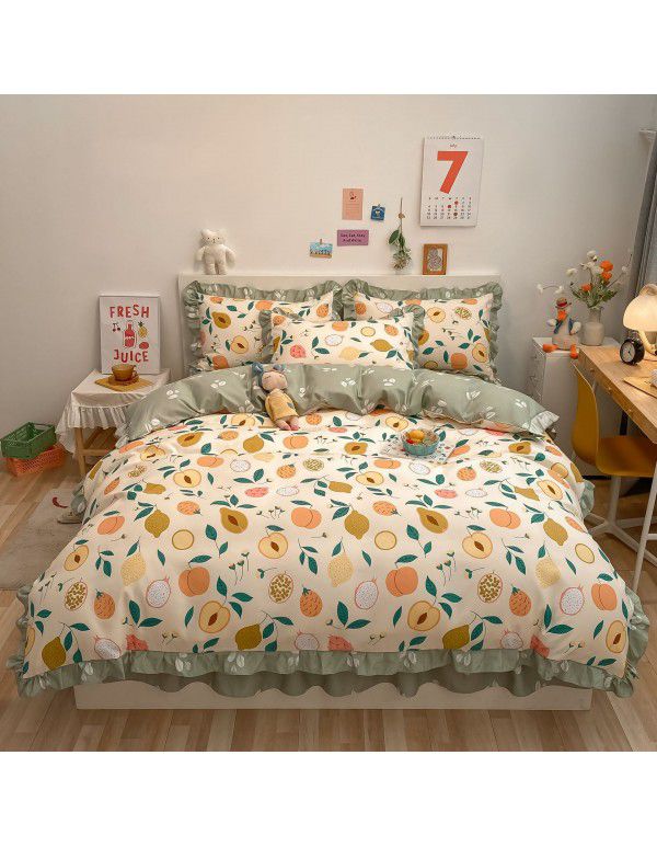  New Bed Cover Lace Roughing Four piece Set Washable Cotton Machine Washable Bedclothes Direct Sales