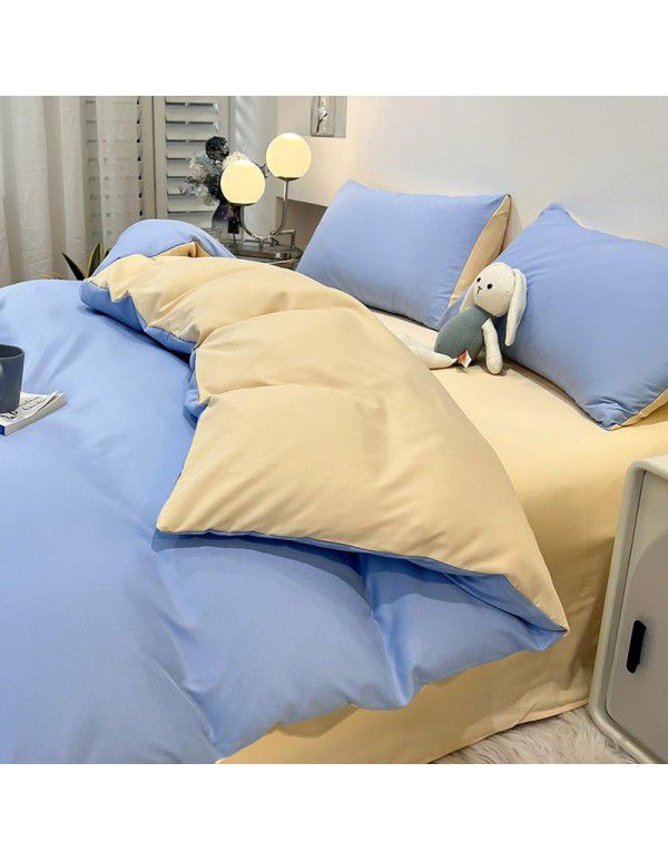 Manufacturer's direct sales of four piece plain bed quilt cover, bed sheet, fitted sheet, three piece single student dormitory