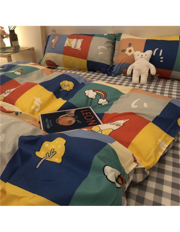 Nordic Black and White Panda Cow Cartoon 4-Piece Duvet Cover Bedding Sheet 3-Piece Dormitory