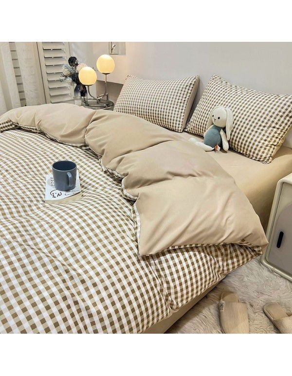 Manufacturer's direct sales of four piece plain bed quilt cover, bed sheet, fitted sheet, three piece single student dormitory
