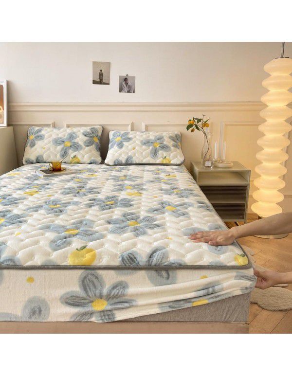 Autumn and winter new class A milk velvet fitted sheet, soybean antibacterial cotton clip thickened bedspread, Farai velvet warm protective cover