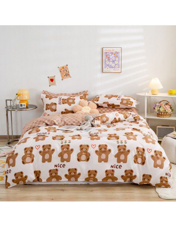 Wholesale fashion household goods Aloe cotton 4-piece bed sheet, brushed cross-border home textile 3-piece set, issued on behalf