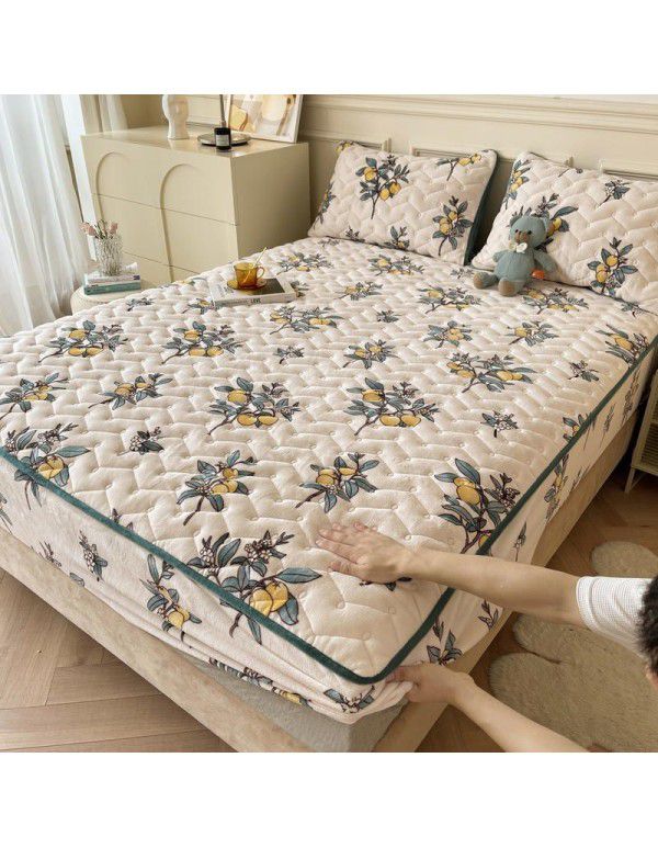 Autumn and winter new class A milk velvet fitted sheet, soybean antibacterial cotton clip thickened bedspread, Farai velvet warm protective cover