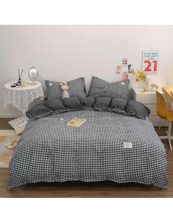 Japanese non printing washing cotton buffing bed four piece set student dormitory bed sheet quilt cover three piece fitted sheet wholesale