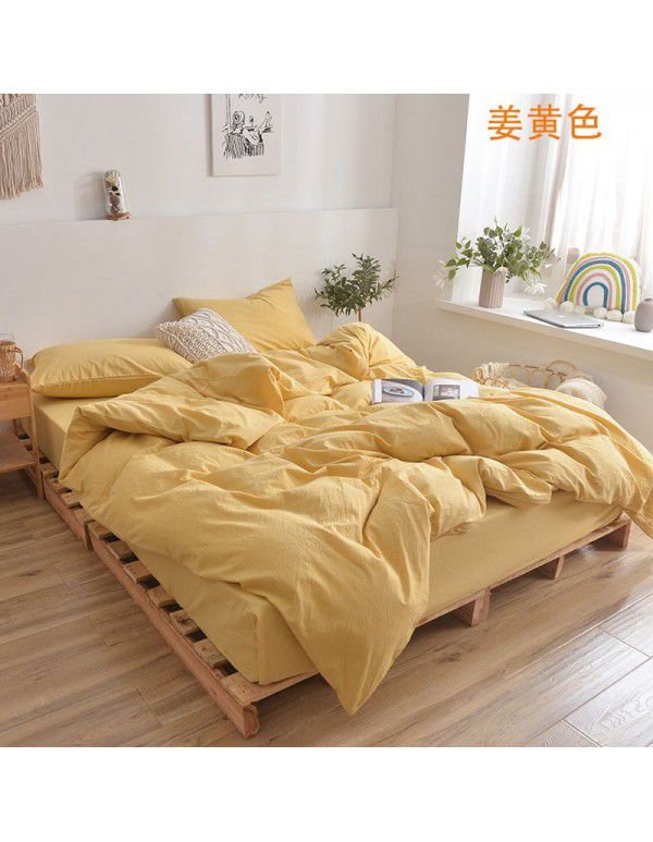 All cotton washed cotton four piece set simple cotton checked quilt cover bedspread sets supplied directly by the manufacturer for wholesale