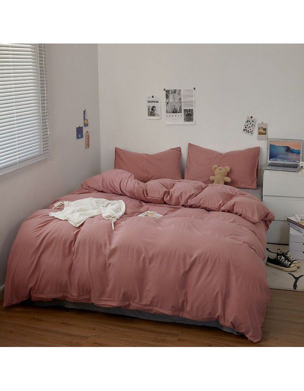 Japanese non printing washing cotton buffing bed four piece set student dormitory bed sheet quilt cover three piece fitted sheet wholesale