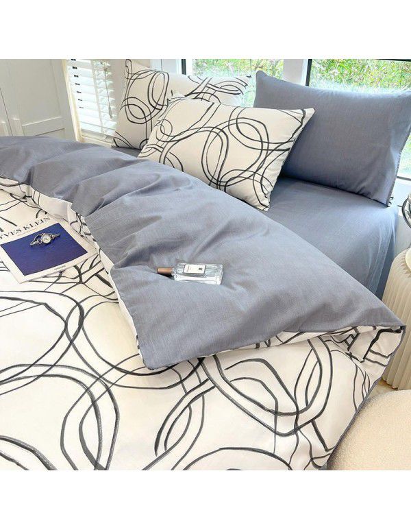 New 40 Thread Count Thickened Cotton Four Piece Single Twin Student Dormitory Bedding Sheet All Cotton Three Piece Bedding