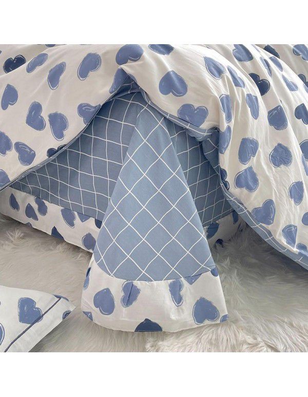 Live broadcast 40s printing jet cotton four piece set ins small fresh pure cotton twill single double bed sheet quilt cover wholesale