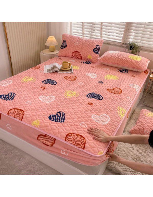 New Milk Down Fitted Sheet One Piece Winter Flange Coral Down Thickened Cotton Fitted Sheet Stuffed Anti slip Protection Mattress