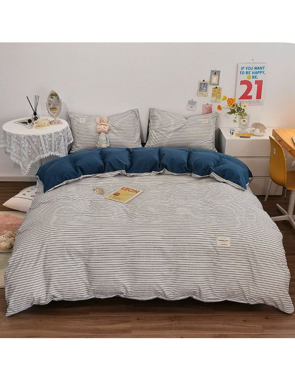 Japanese non printing washing cotton buffing bed four piece set student dormitory bed sheet quilt cover three piece fitted sheet wholesale