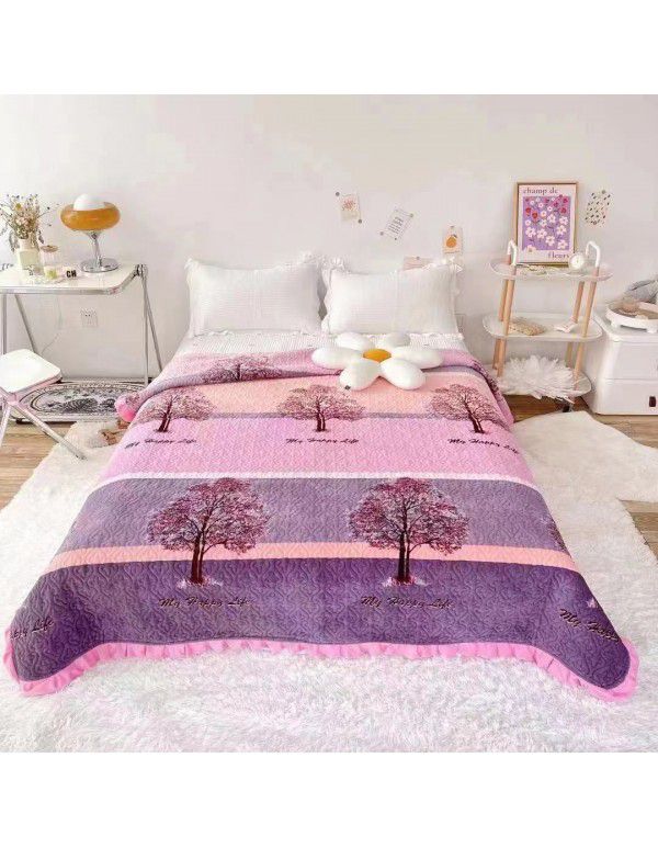Autumn and winter thickened milk velvet bed cover three piece quilted cotton crystal velvet blanket lace warm blanket sub sheet