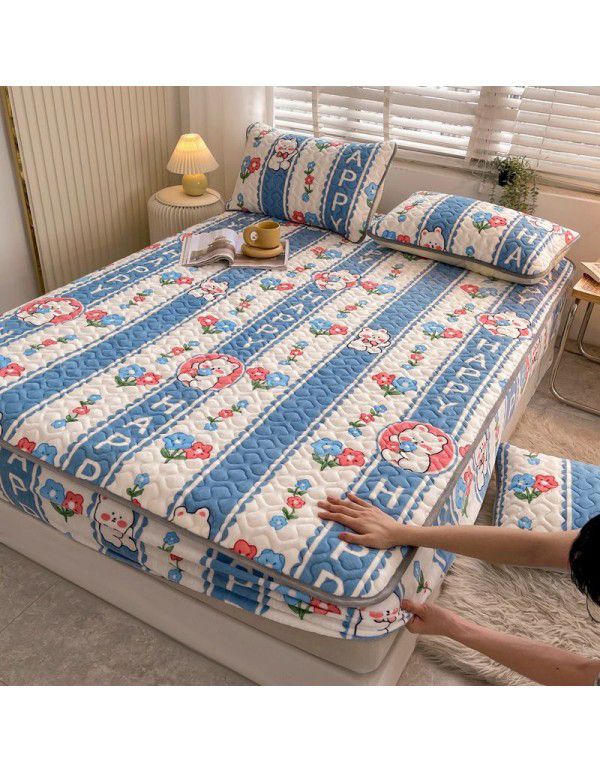 New Milk Down Fitted Sheet One Piece Winter Flange Coral Down Thickened Cotton Fitted Sheet Stuffed Anti slip Protection Mattress