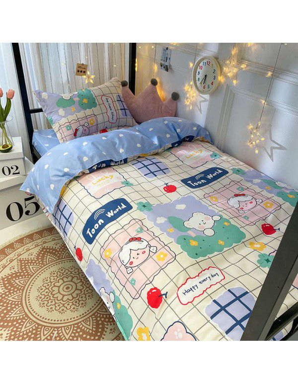 Factory Wholesale Student Dormitory 3-piece set, single cotton 4-piece set, cotton quilt cover, simple bed sheet, one for distribution