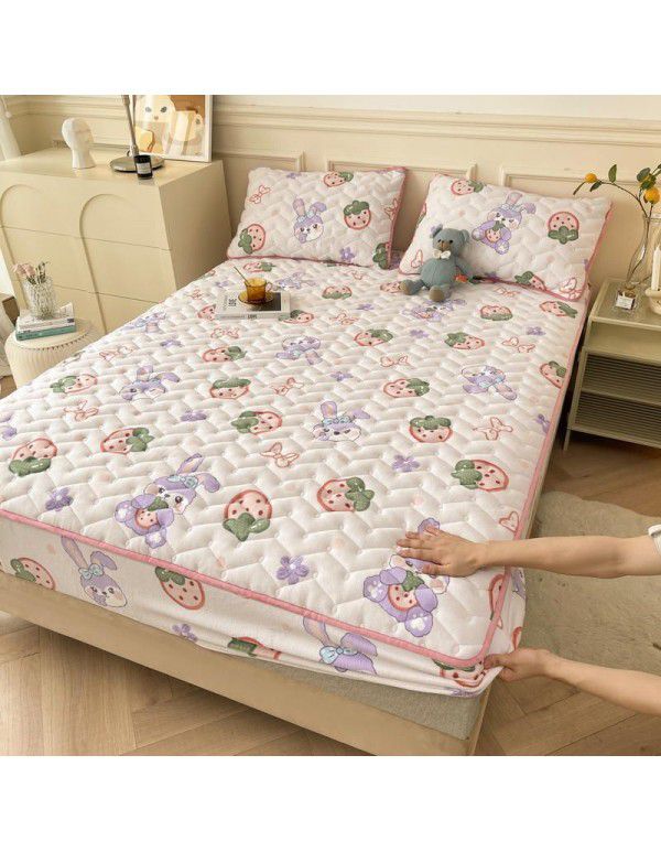 Autumn and winter new class A milk velvet fitted sheet, soybean antibacterial cotton clip thickened bedspread, Farai velvet warm protective cover
