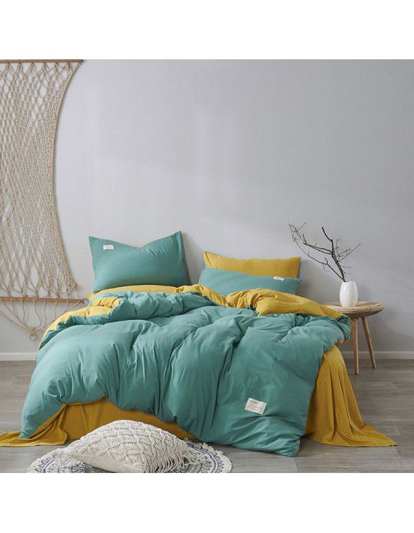 Manufacturer's direct sales of pure cotton and cotton 4-piece set Japanese printed simple cotton bed sheet and quilt cover Student dormitory 3-piece set