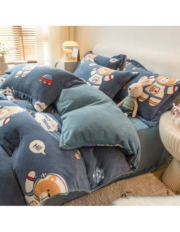 Winter four piece milk velvet thickened warm small fresh flannel quilt cover bedspread bedding live wholesale