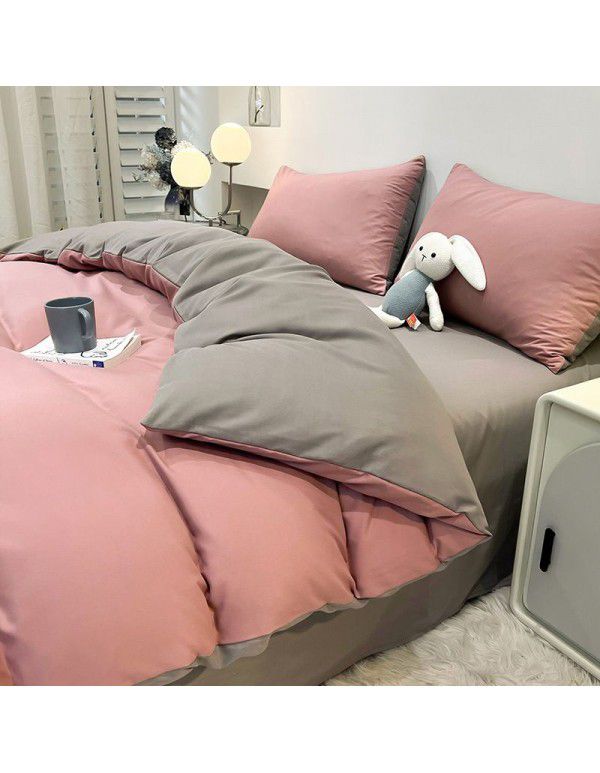 Manufacturer's direct sales of four piece plain bed quilt cover, bed sheet, fitted sheet, three piece single student dormitory
