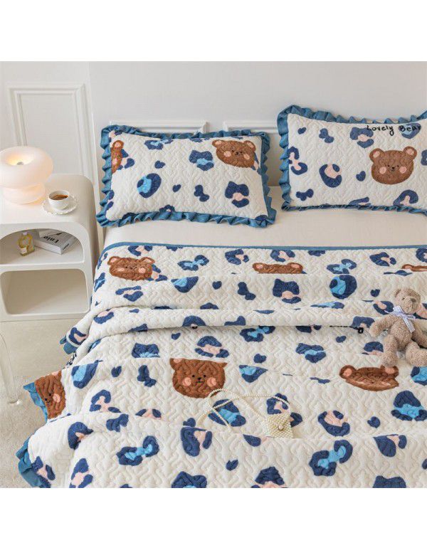 Autumn and winter thickened milk velvet bed cover three piece quilted cotton crystal velvet blanket lace warm blanket sub sheet
