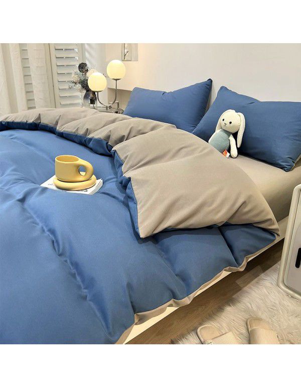 Manufacturer's direct sales of four piece plain bed quilt cover, bed sheet, fitted sheet, three piece single student dormitory
