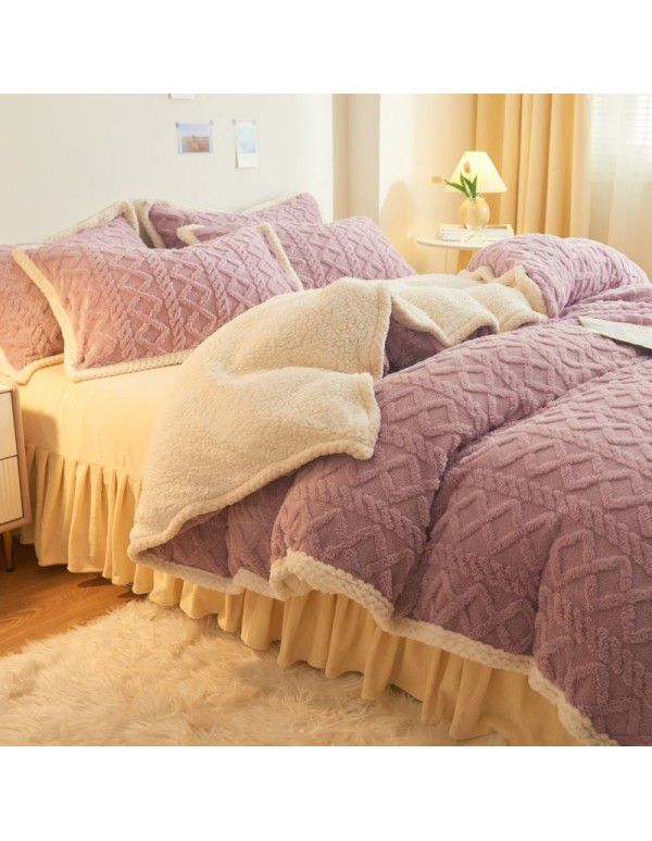 New Tafurong four piece bed sheet thickened quilt cover milk wool bed sheet autumn and winter bed goods lamb wool home textile wholesale