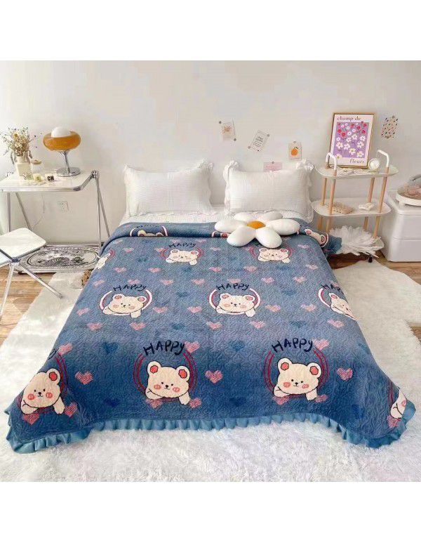 Autumn and winter thickened milk velvet bed cover three piece quilted cotton crystal velvet blanket lace warm blanket sub sheet
